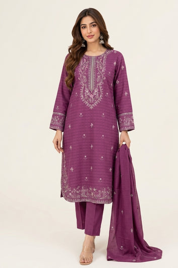 Cotton 3 Piece Embroidered Suit