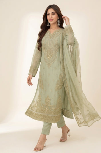 Embroidered 3 Piece - Silk Trouser