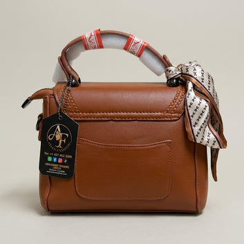 Brown Croc-Textured Top-Handle Satchel
