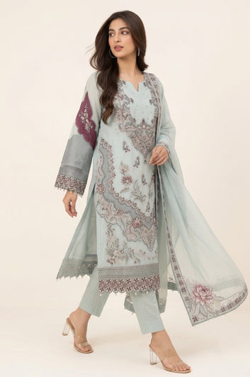 Organza Embroidered Suit & Dupatta - Silk Trouser - 3 Piece - Shehnai