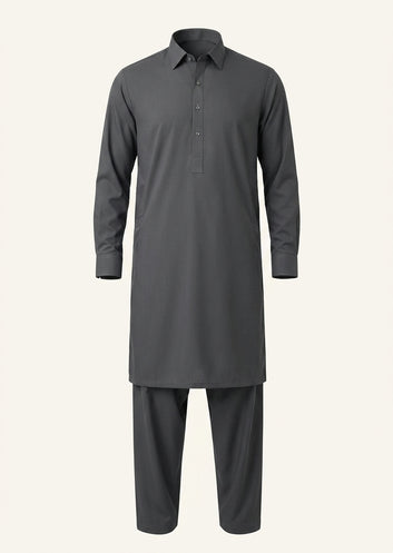 Classic Dark Grey Collared Shalwar Kameez